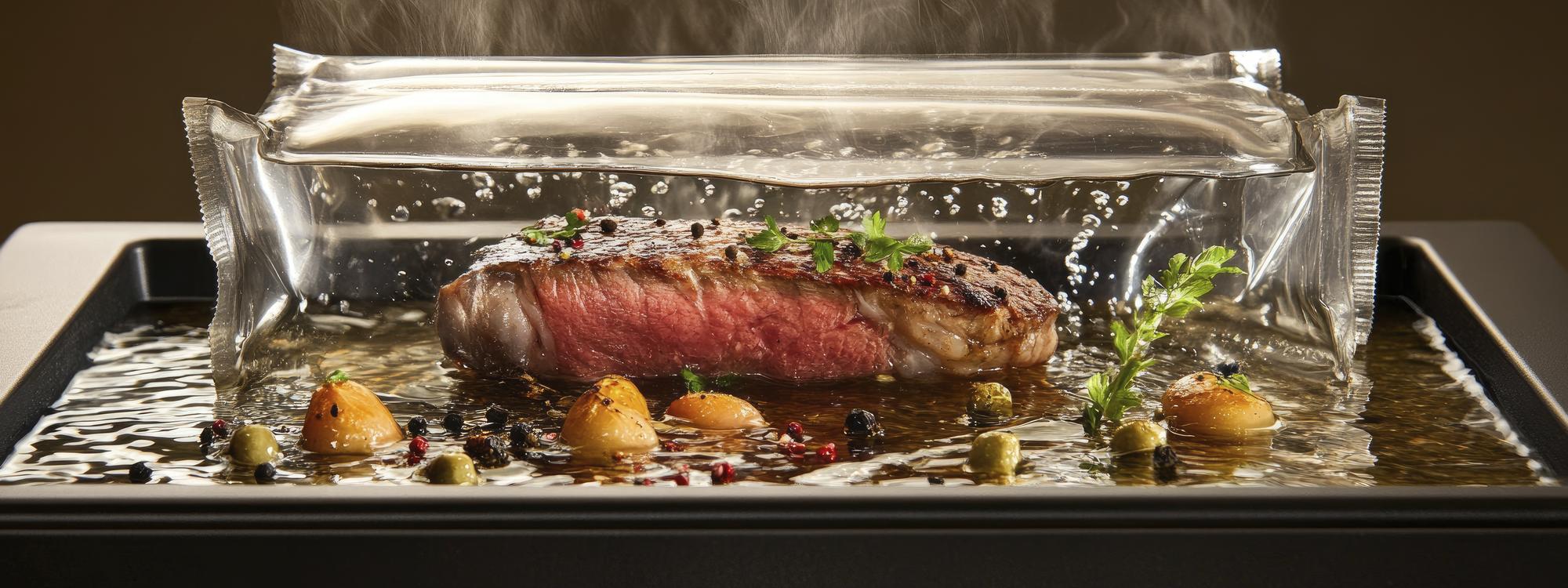 Close-up of sous-vide technique